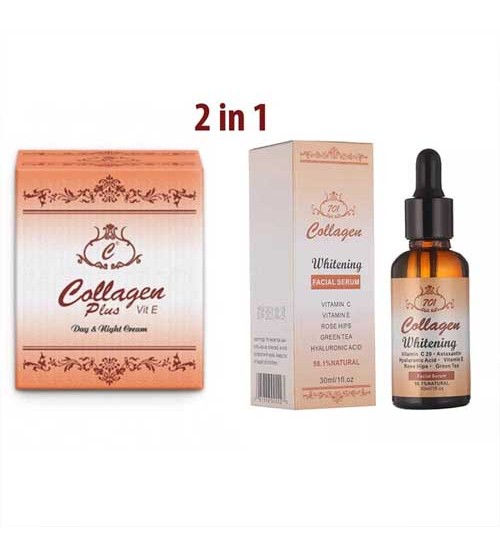 2in1 Collagen Vitamin E Day Night Cream 40g & Collagen Whitening Facial Serum 30ml